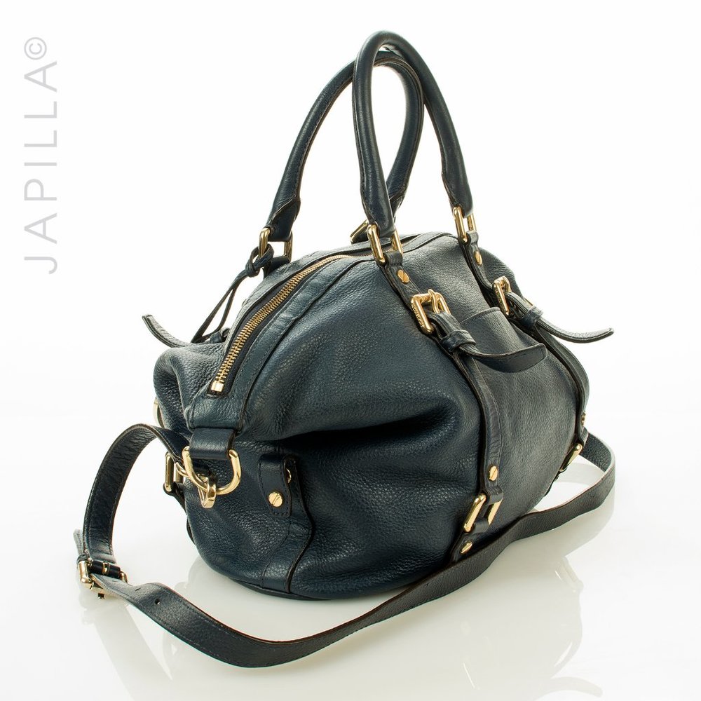MICHAEL KORS PEBBLED BLUE LEATHER SATCHEL - Picture 5 of 13